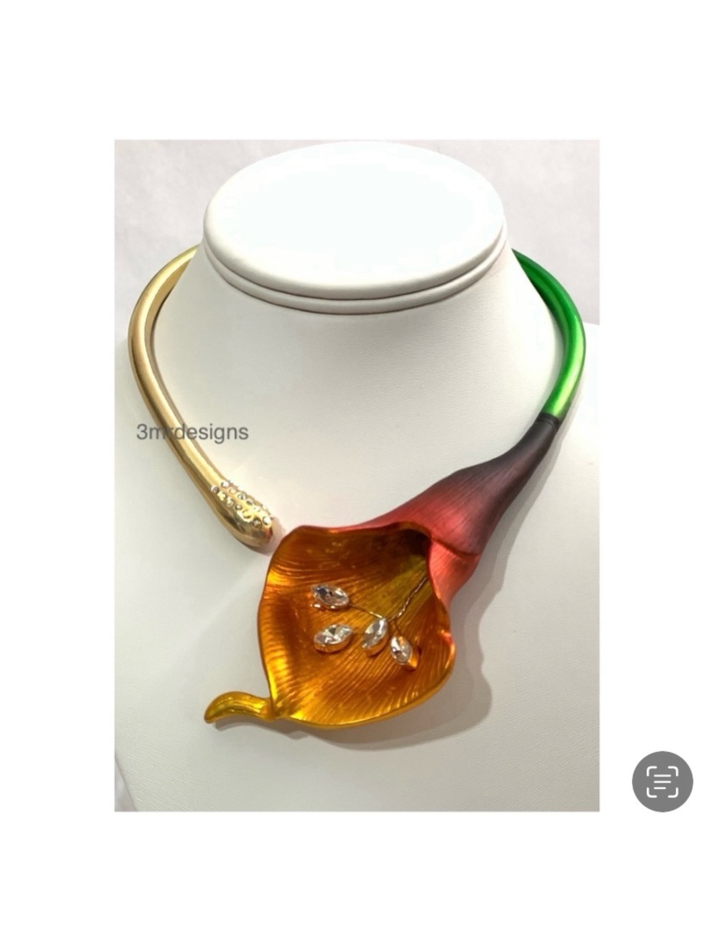NWT Betsey J. 💋CALLA LILY Gold Tone Glass Stone Metallic Ombré Orange Collar